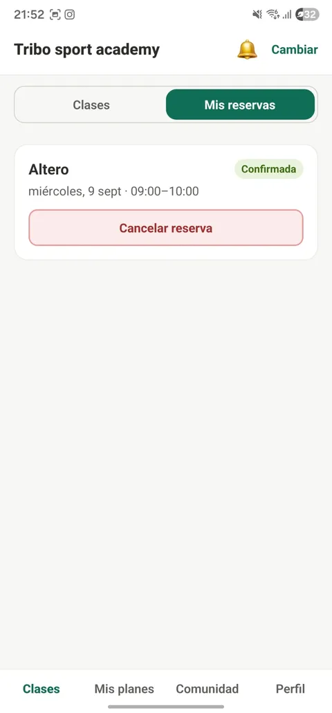Vista de la app nativa de FitBusiness