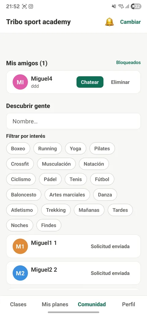 Vista de la app nativa de FitBusiness