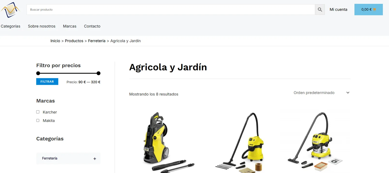 Vista de la tienda online Materiales Llobell