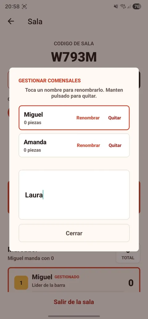 Vista de la app Sushi Counter