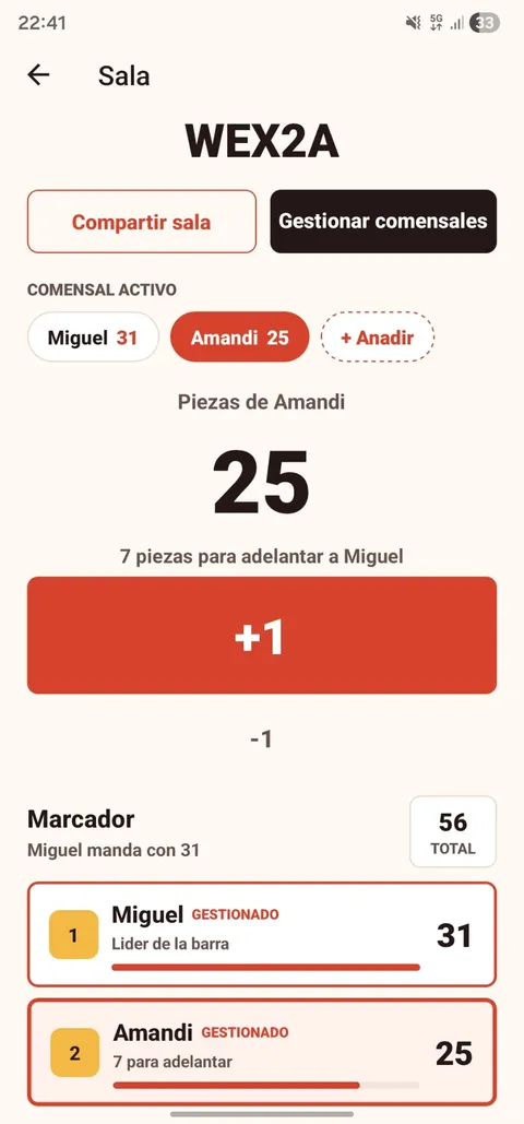 Pantalla de inicio de la app Sushi Counter